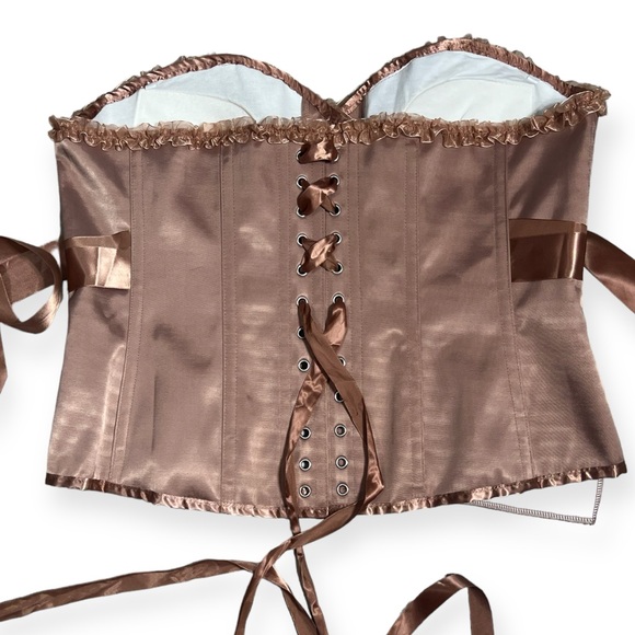 CORSET STORY ROSE GOLD HALTERNECK OVERBUST RIBBON CORSET SIZE 20 2X - Picture 8 of 16